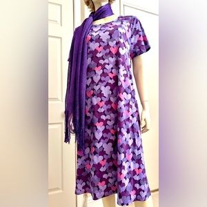 Lularoe Jessie Purple Hearts swing dress 2XL NWOT matching purple sparkly scarf